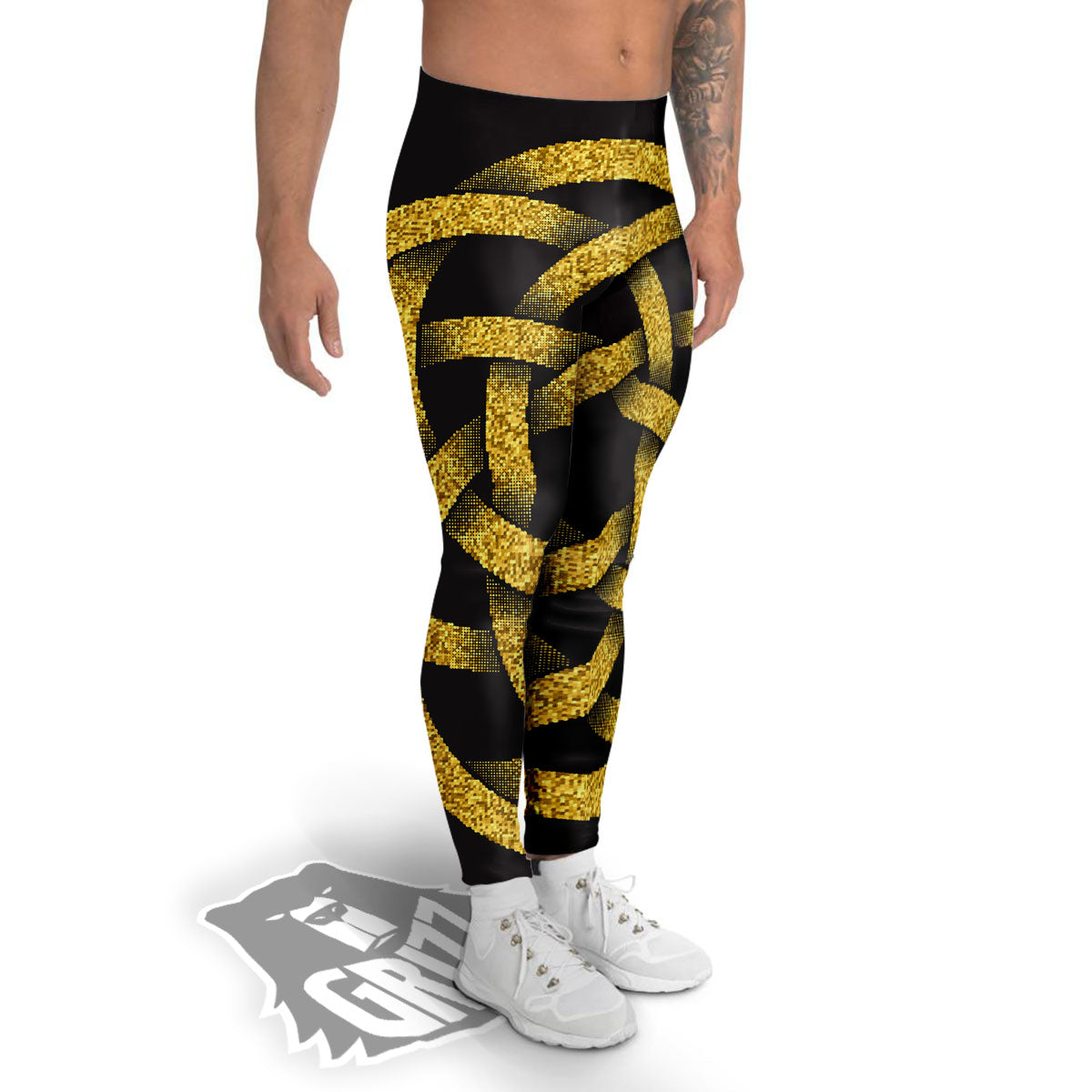 Celtic Knot Symbol Gold Circle Print Men's Leggings-grizzshop