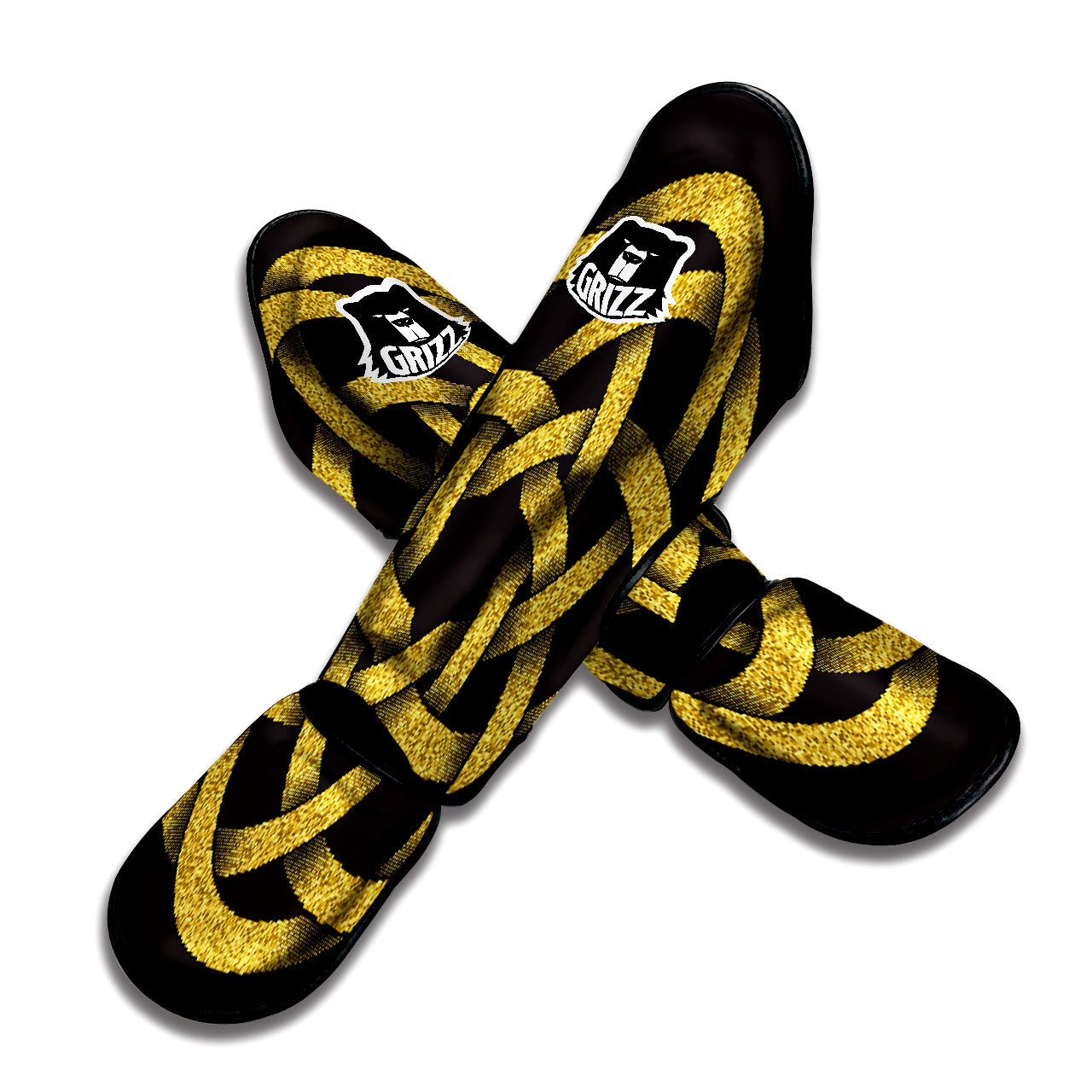 Celtic Knot Symbol Gold Circle Print Muay Thai Shin Guards-grizzshop