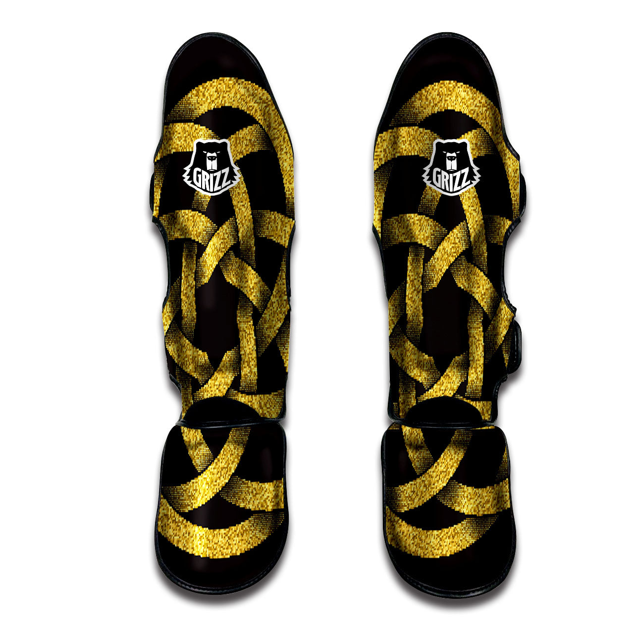 Celtic Knot Symbol Gold Circle Print Muay Thai Shin Guards-grizzshop