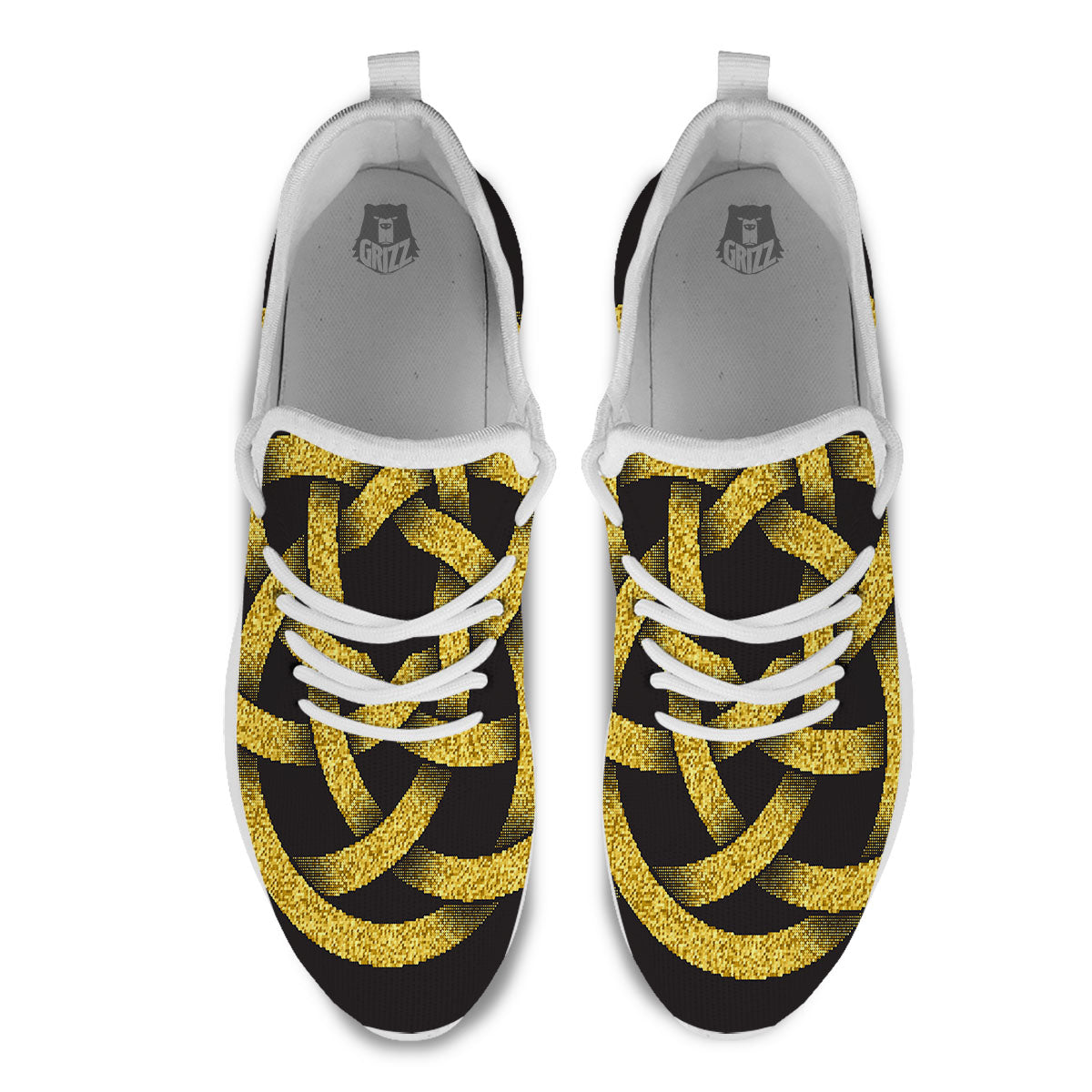 Celtic Knot Symbol Gold Circle Print White Athletic Shoes-grizzshop