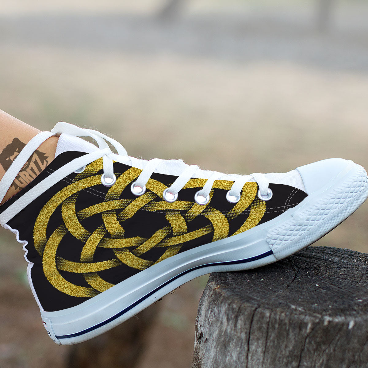 Celtic Knot Symbol Gold Circle Print White High Top Shoes-grizzshop