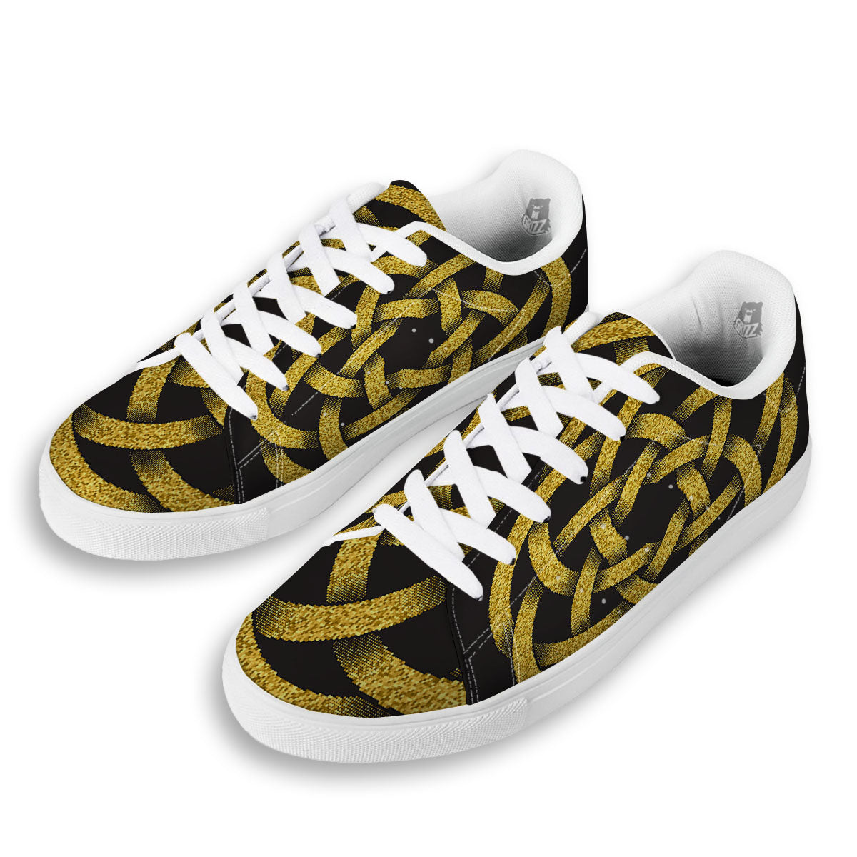 Celtic Knot Symbol Gold Circle Print White Low Top Sneakers-grizzshop