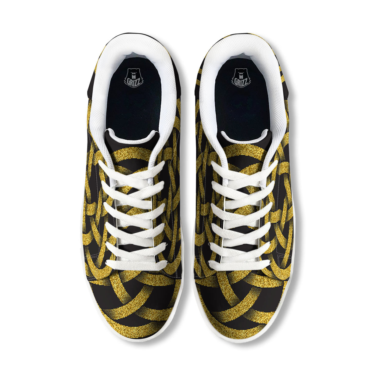 Celtic Knot Symbol Gold Circle Print White Low Top Sneakers-grizzshop