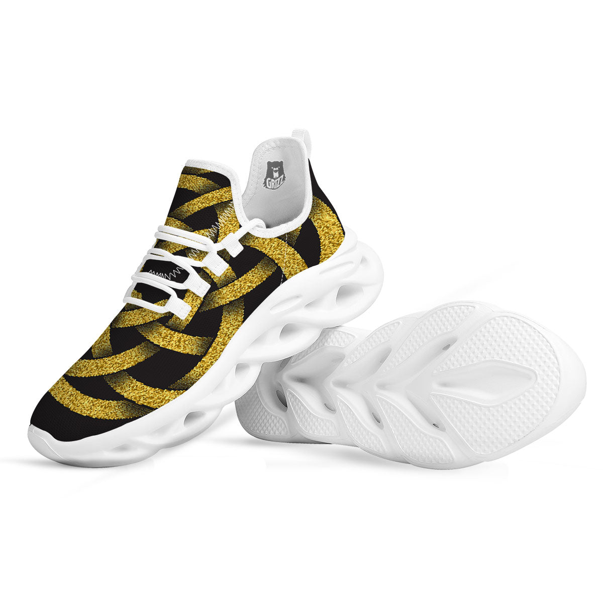 Celtic Knot Symbol Gold Circle Print White Running Shoes-grizzshop