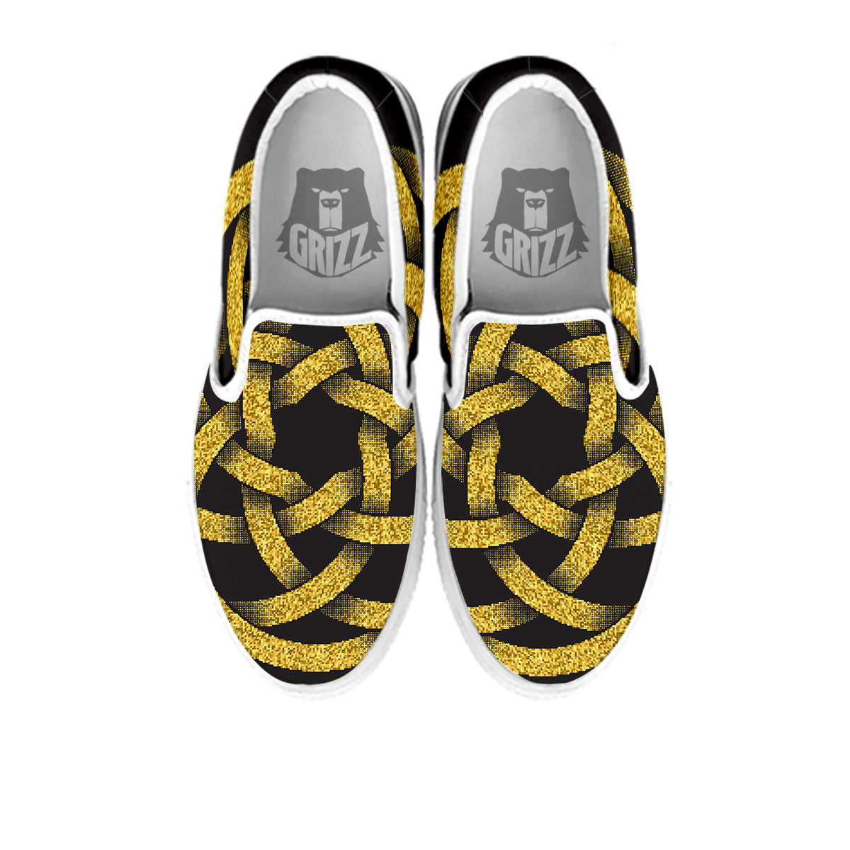 Celtic Knot Symbol Gold Circle Print White Slip On Shoes-grizzshop