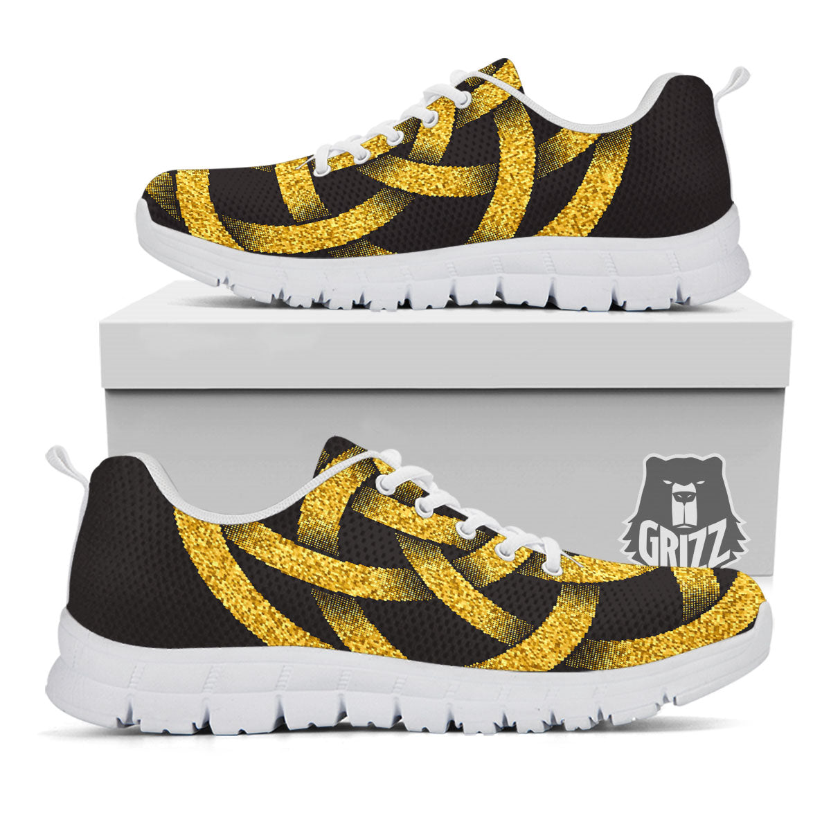 Celtic Knot Symbol Gold Circle Print White Sneaker-grizzshop