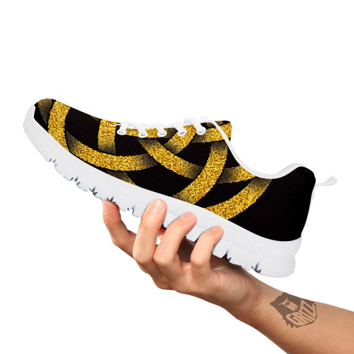 Celtic Knot Symbol Gold Circle Print White Sneaker-grizzshop