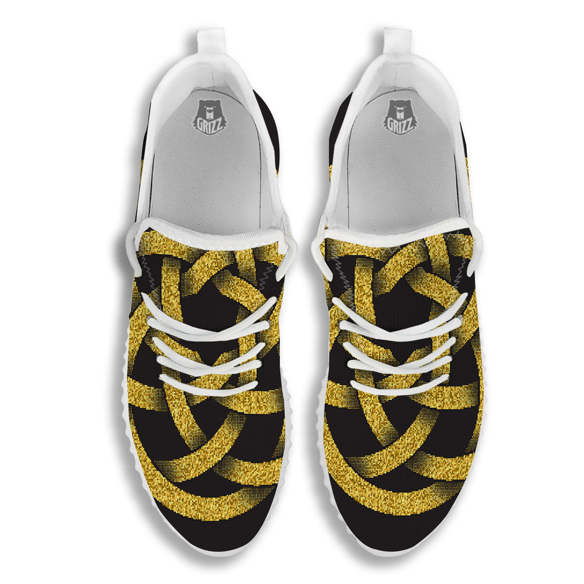 Celtic Knot Symbol Gold Circle Print White Walking Shoes-grizzshop