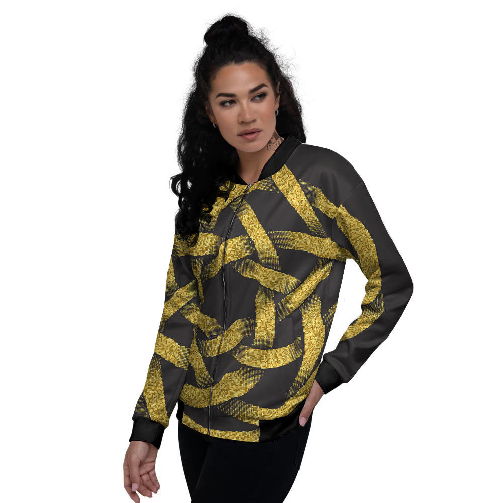 Celtic Knot Symbol Gold Circle Print Women's Bomber Jacket-grizzshop