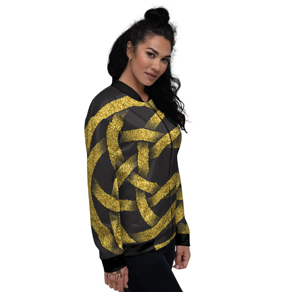 Celtic Knot Symbol Gold Circle Print Women's Bomber Jacket-grizzshop