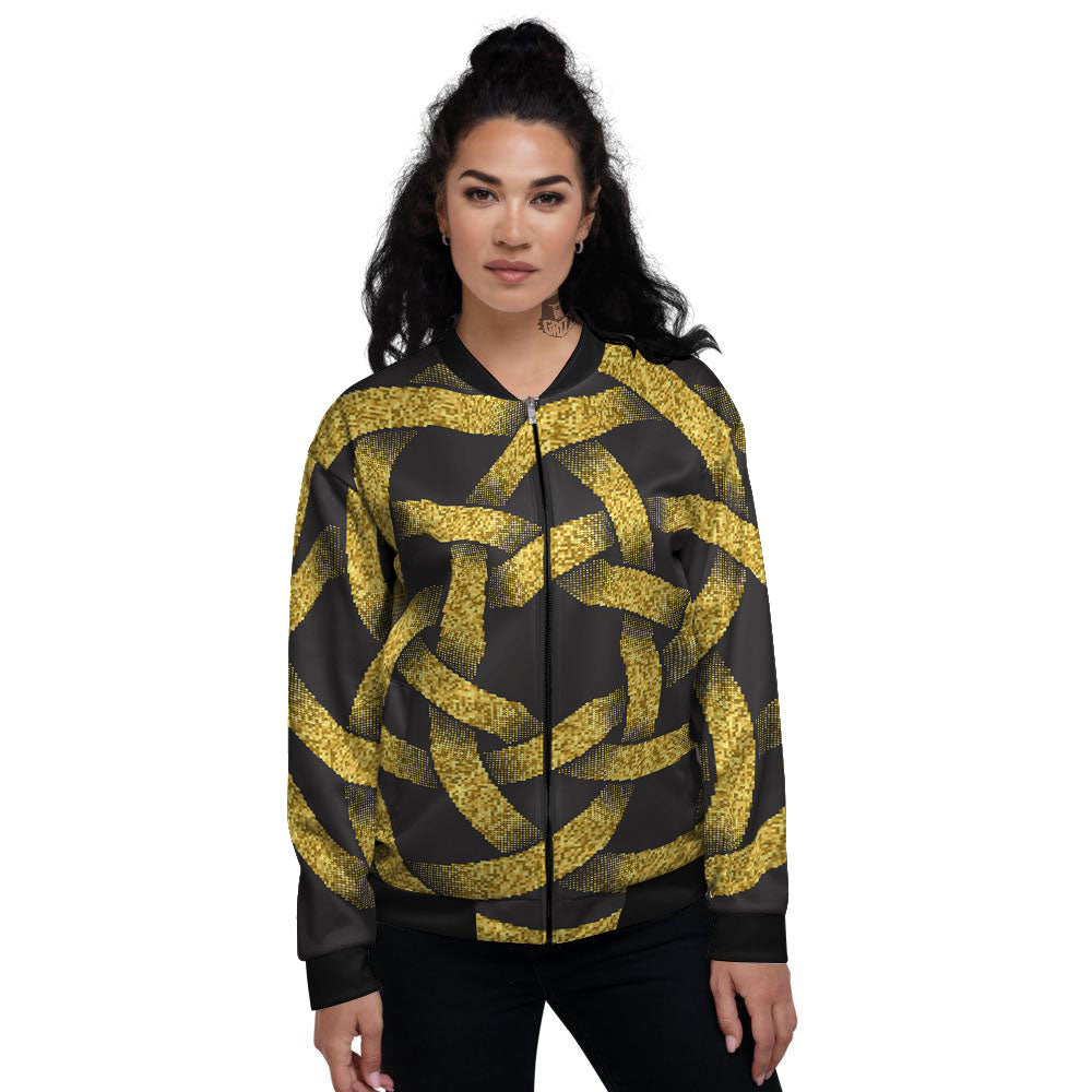Celtic Knot Symbol Gold Circle Print Women's Bomber Jacket-grizzshop