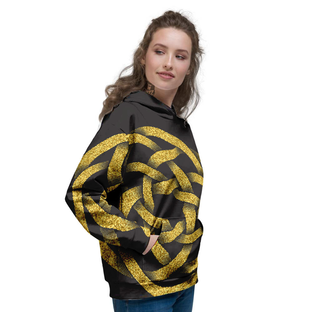 Celtic Knot Symbol Gold Circle Print Women's Hoodie-grizzshop