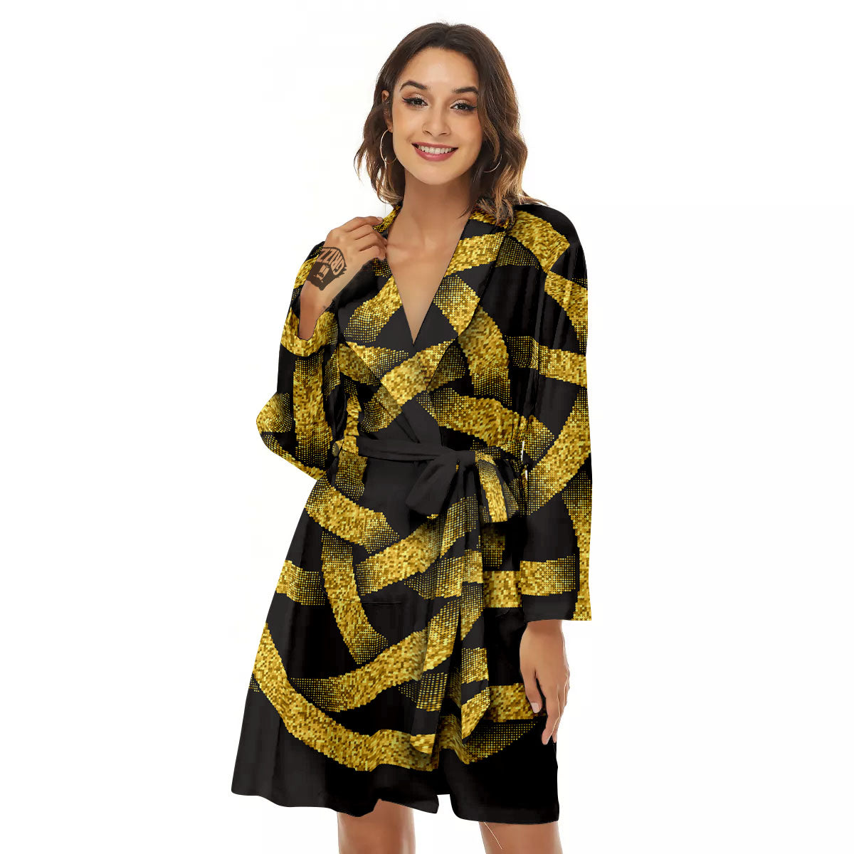 Celtic Knot Symbol Gold Circle Print Women's Robe-grizzshop
