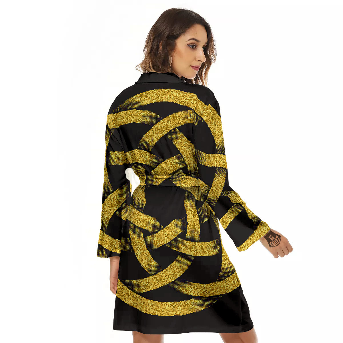 Celtic Knot Symbol Gold Circle Print Women's Robe-grizzshop
