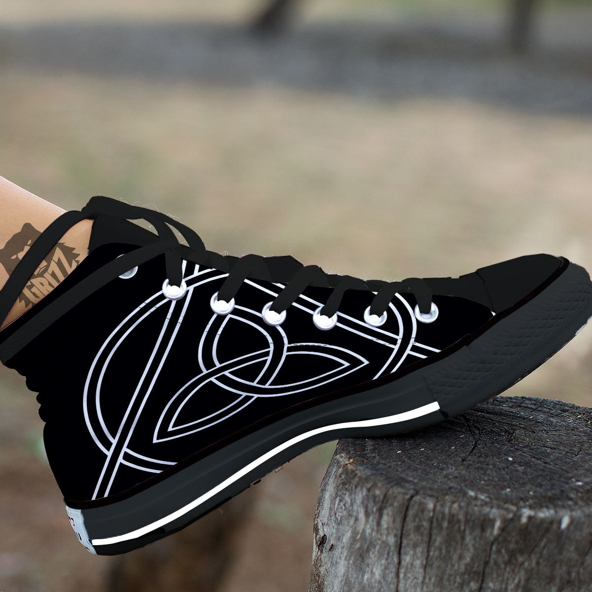 Celtic Knot White And Black Print Black High Top Shoes-grizzshop