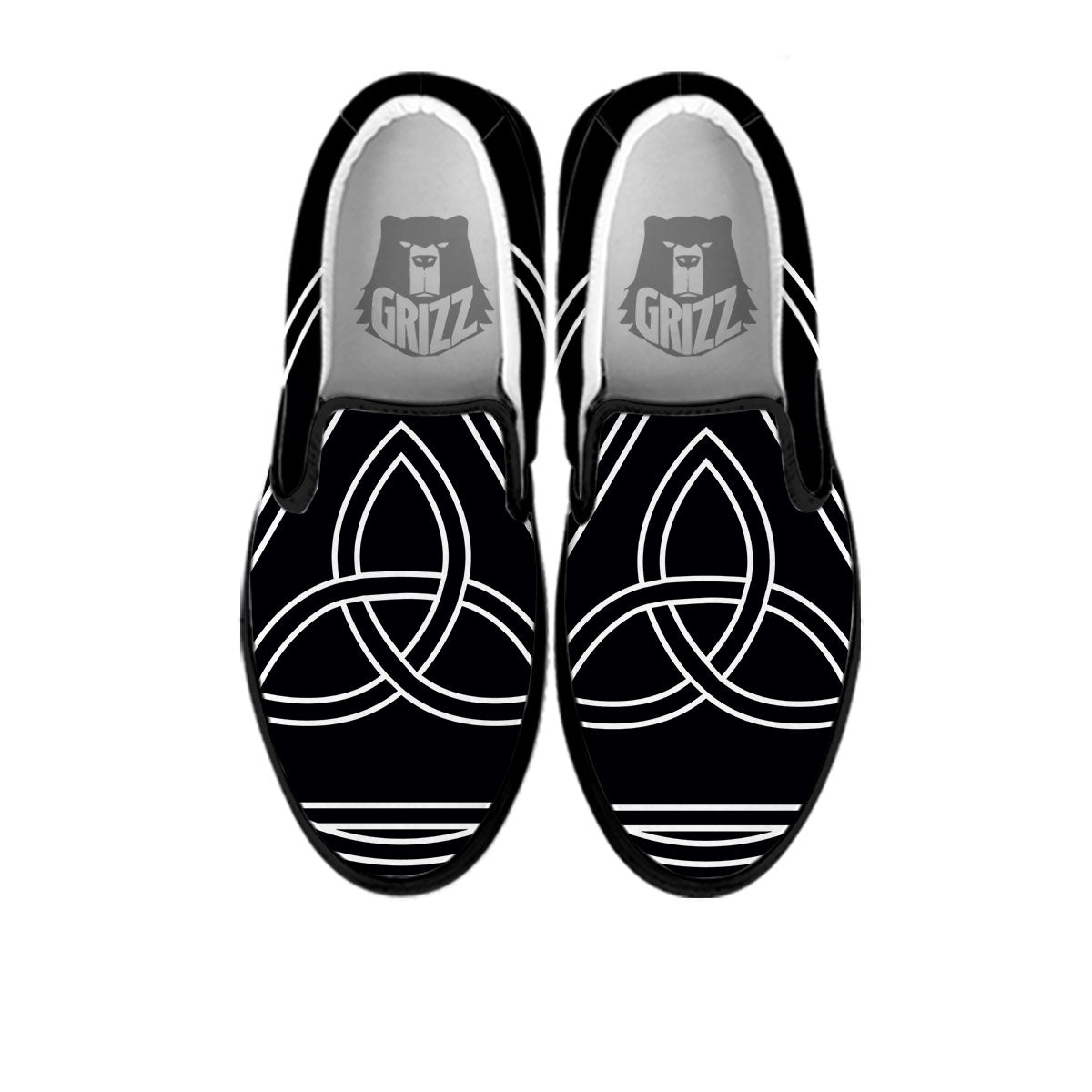 Celtic Knot White And Black Print Black Slip On Shoes-grizzshop