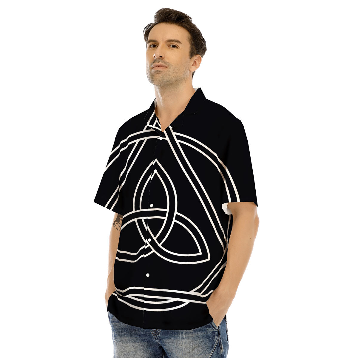 Celtic Knot White And Black Print Men's Hawaiian Shirt-grizzshop