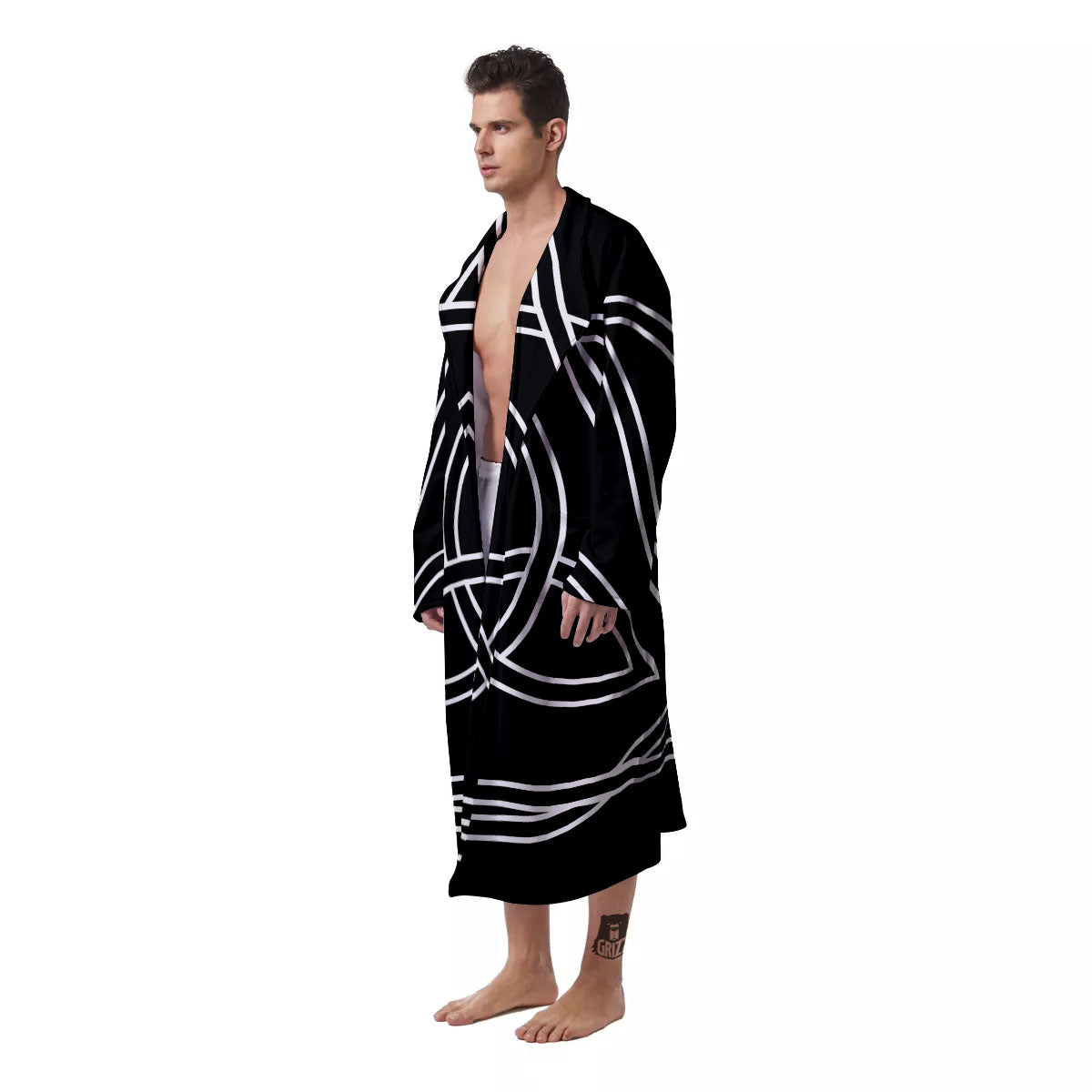 Celtic Knot White And Black Print Men's Robe-grizzshop