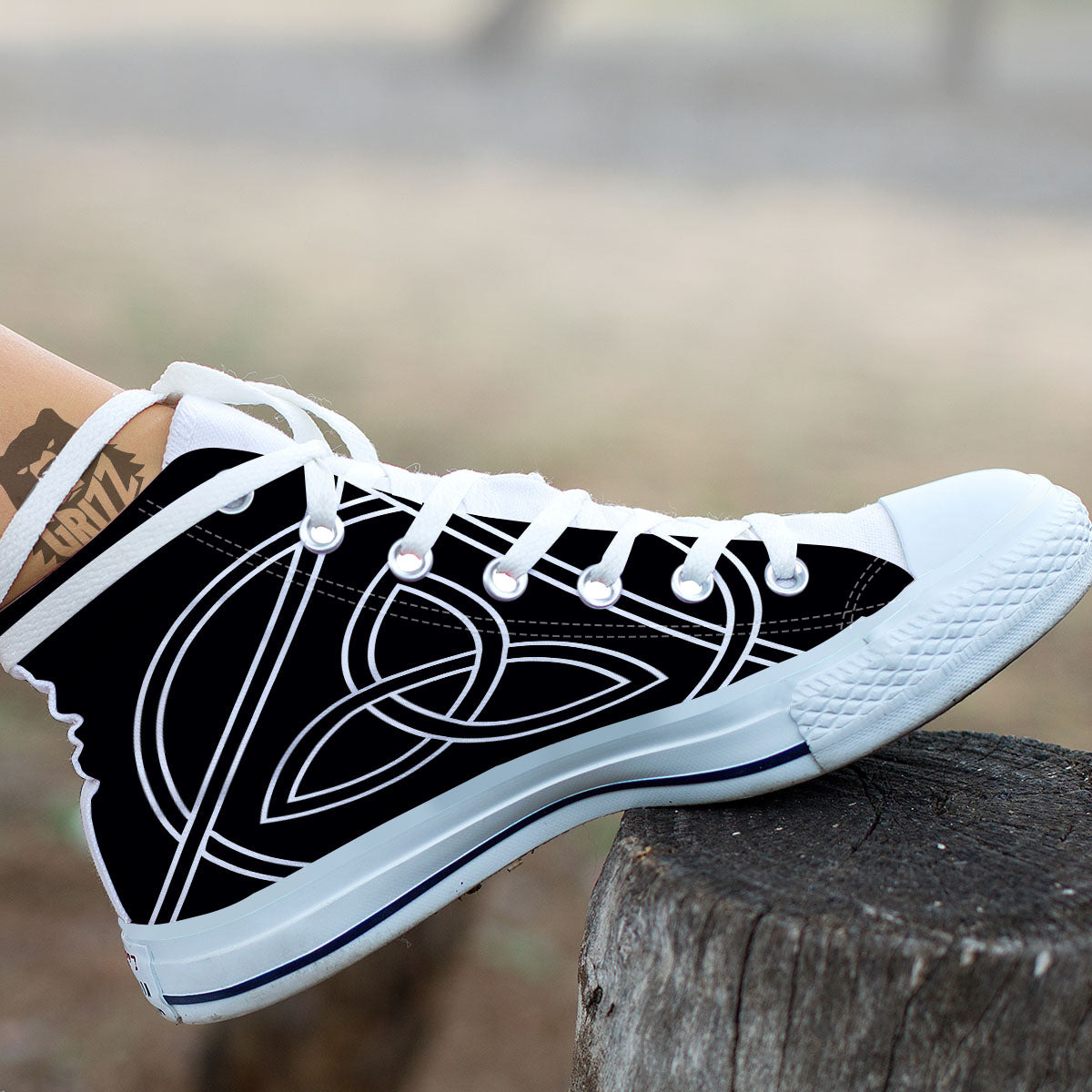 Celtic Knot White And Black Print White High Top Shoes-grizzshop