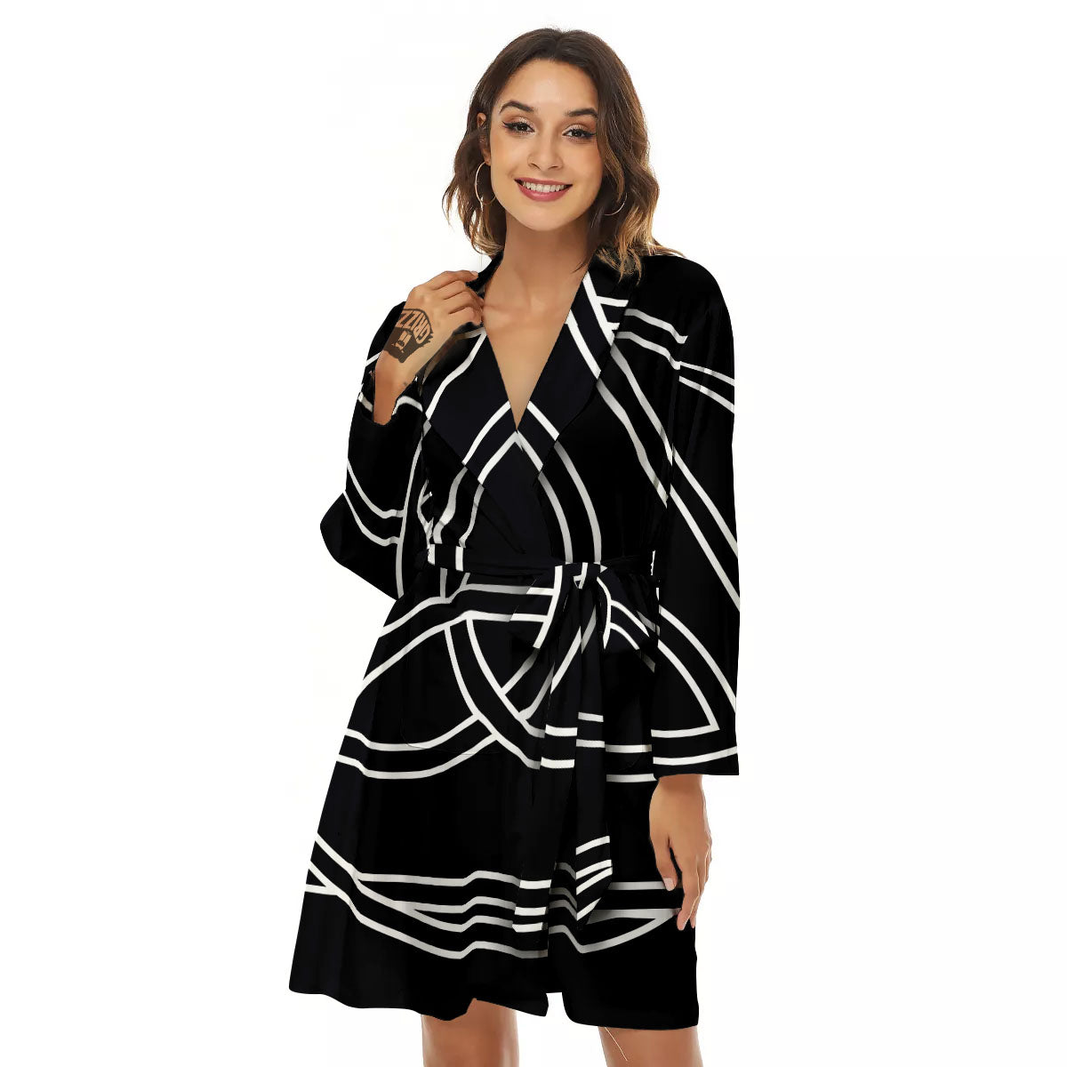 Celtic Knot White And Black Print Women's Robe-grizzshop