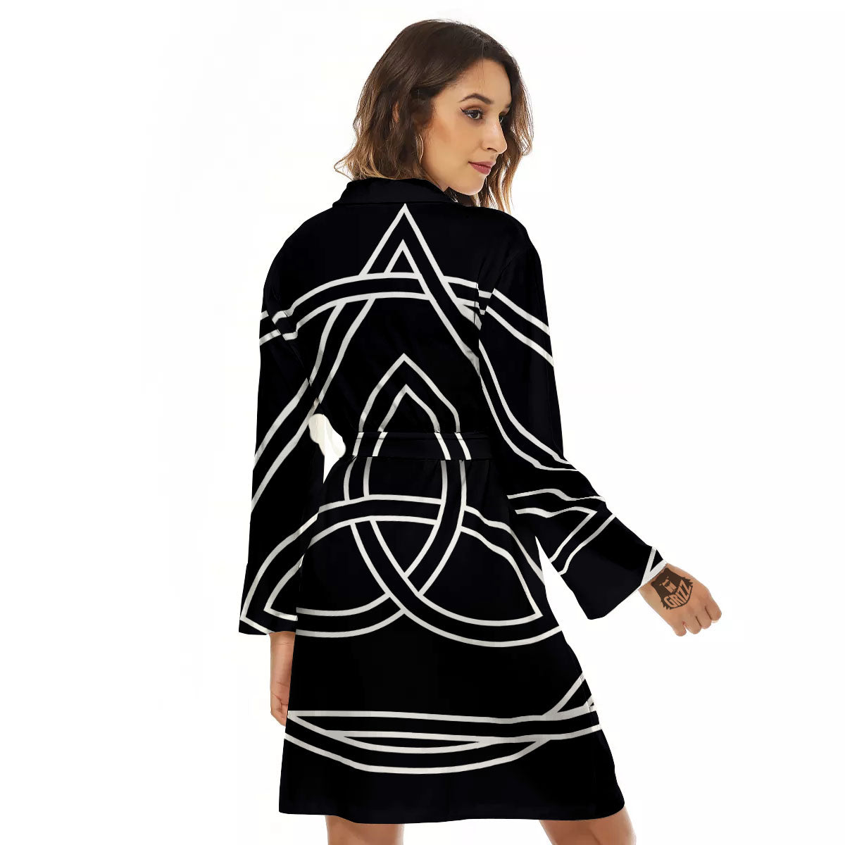 Celtic Knot White And Black Print Women's Robe-grizzshop