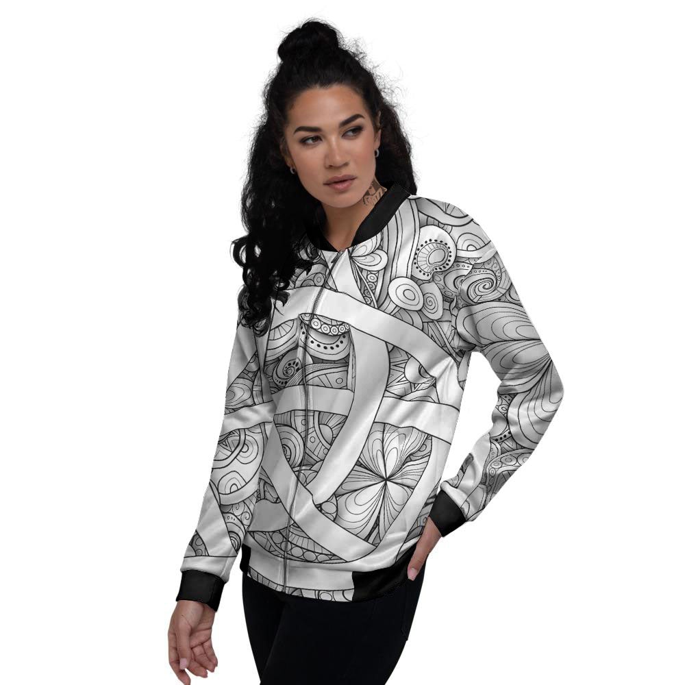 Celtic Trinity Knot White Symbol Print Women's Bomber Jacket-grizzshop