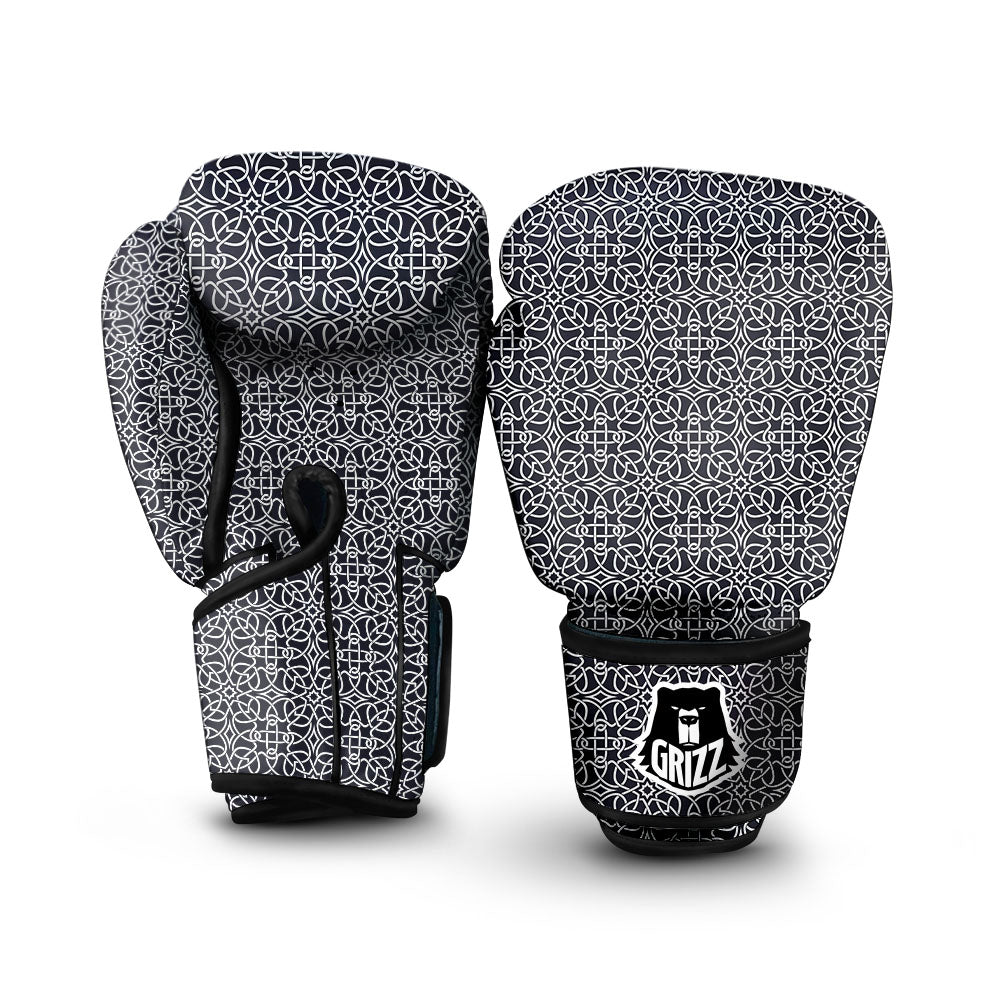 Celtic White And Black Print Pattern Boxing Gloves-grizzshop