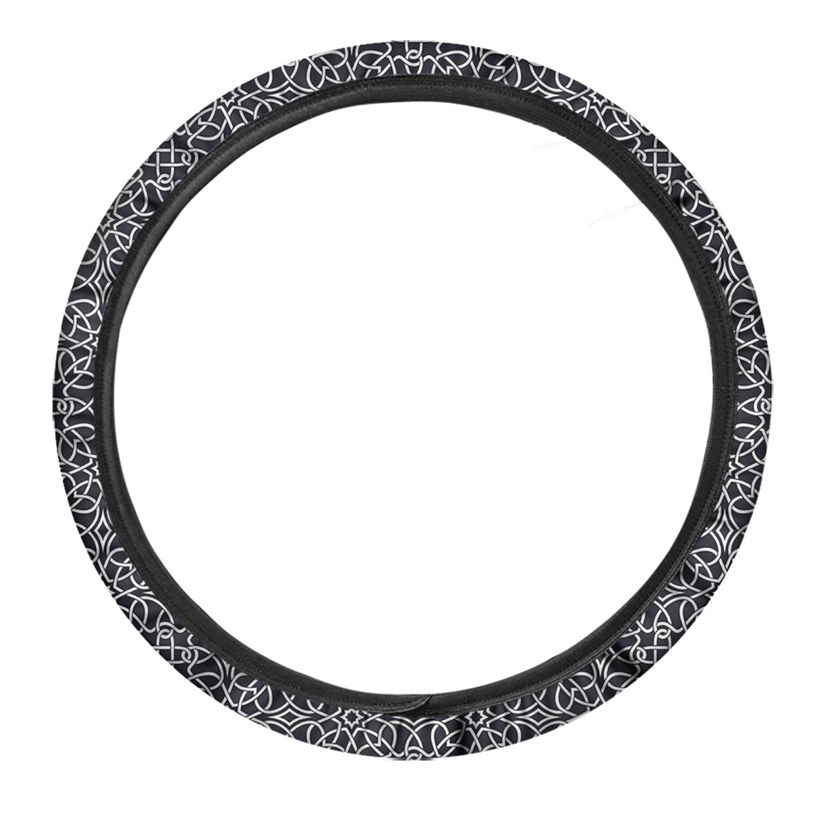 Celtic White And Black Print Pattern Car Steering Wheel Cover-grizzshop