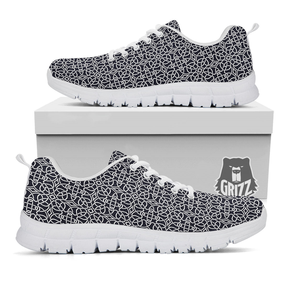 Celtic White And Black Print Pattern White Sneaker-grizzshop