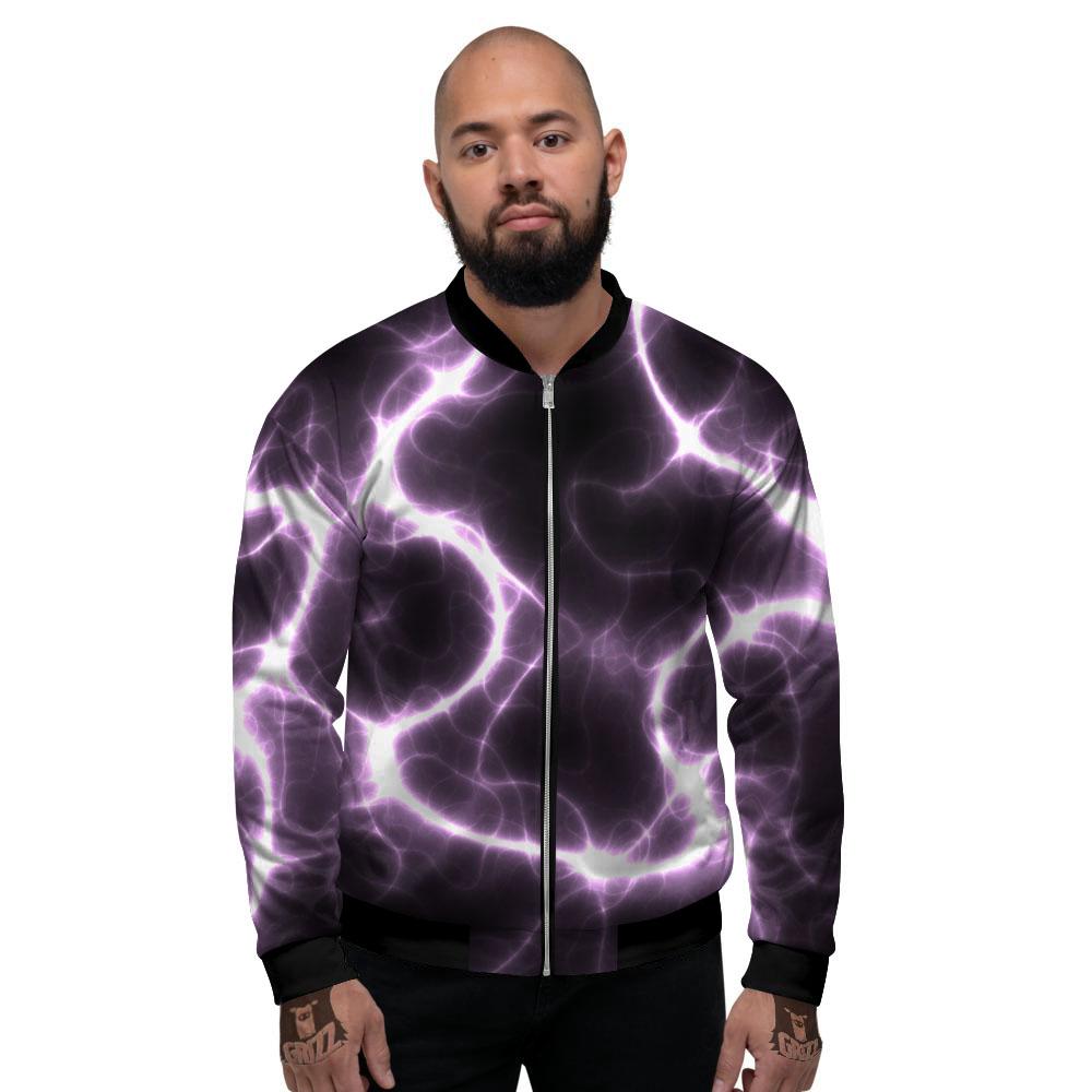 Chain Lightning Print Men's Bomber Jacket-grizzshop