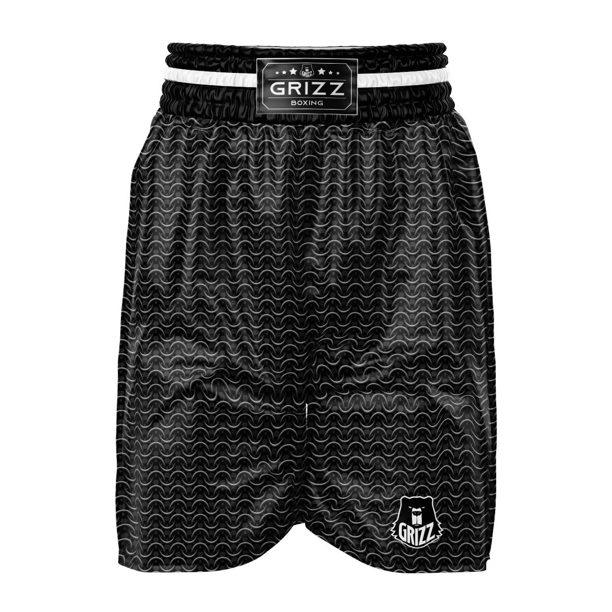 Chainmail Black Print Pattern Boxing Shorts-grizzshop
