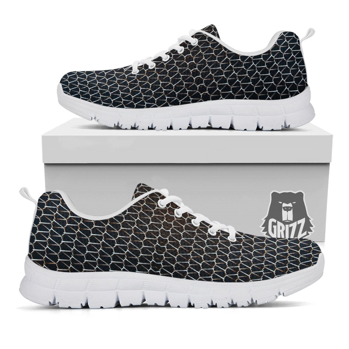 Chainmail Metal Print Pattern White Sneaker-grizzshop