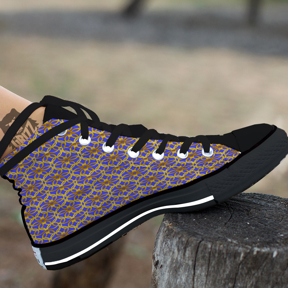 Chainmail Ring Print Pattern Black High Top Shoes-grizzshop