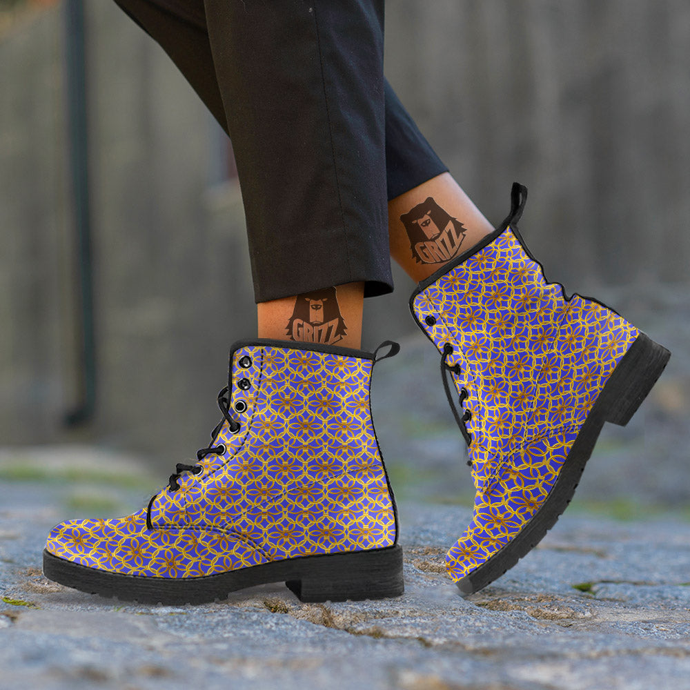 Chainmail Ring Print Pattern Leather Boots-grizzshop