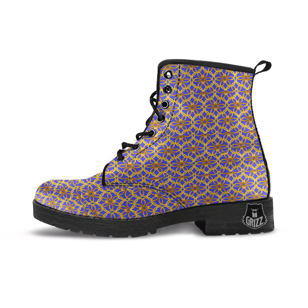 Chainmail Ring Print Pattern Leather Boots-grizzshop