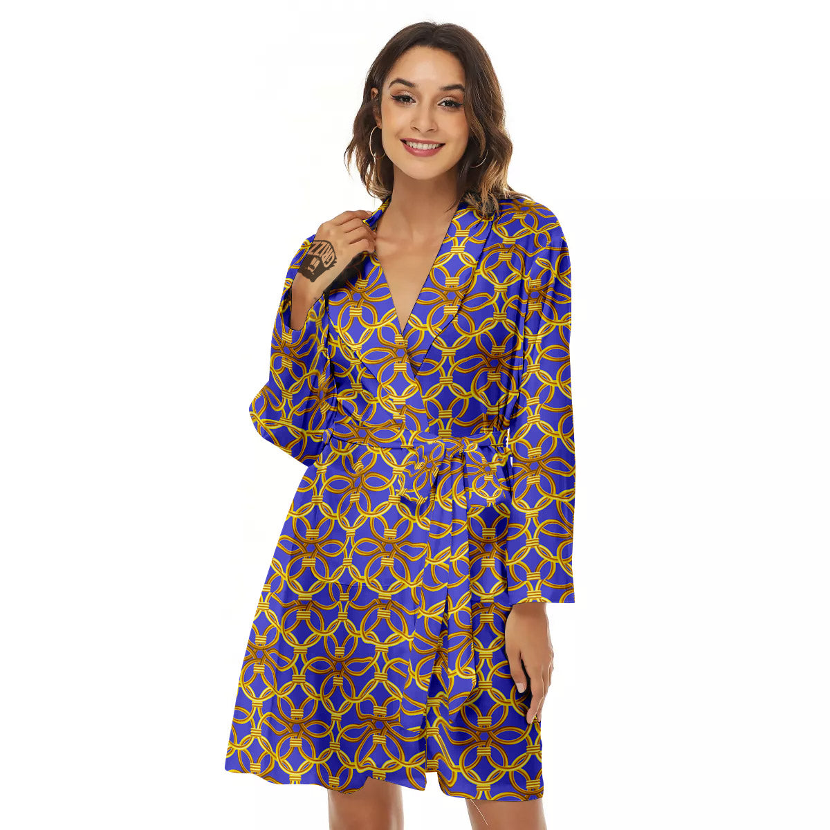 Chainmail Ring Print Pattern Women's Robe-grizzshop