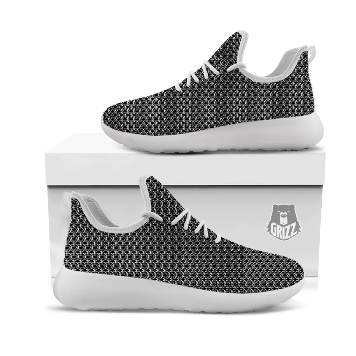Chainmail Ring Print White Athletic Shoes-grizzshop