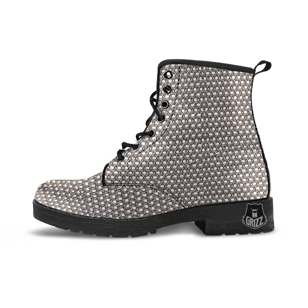 Chainmail Texture Print Leather Boots-grizzshop