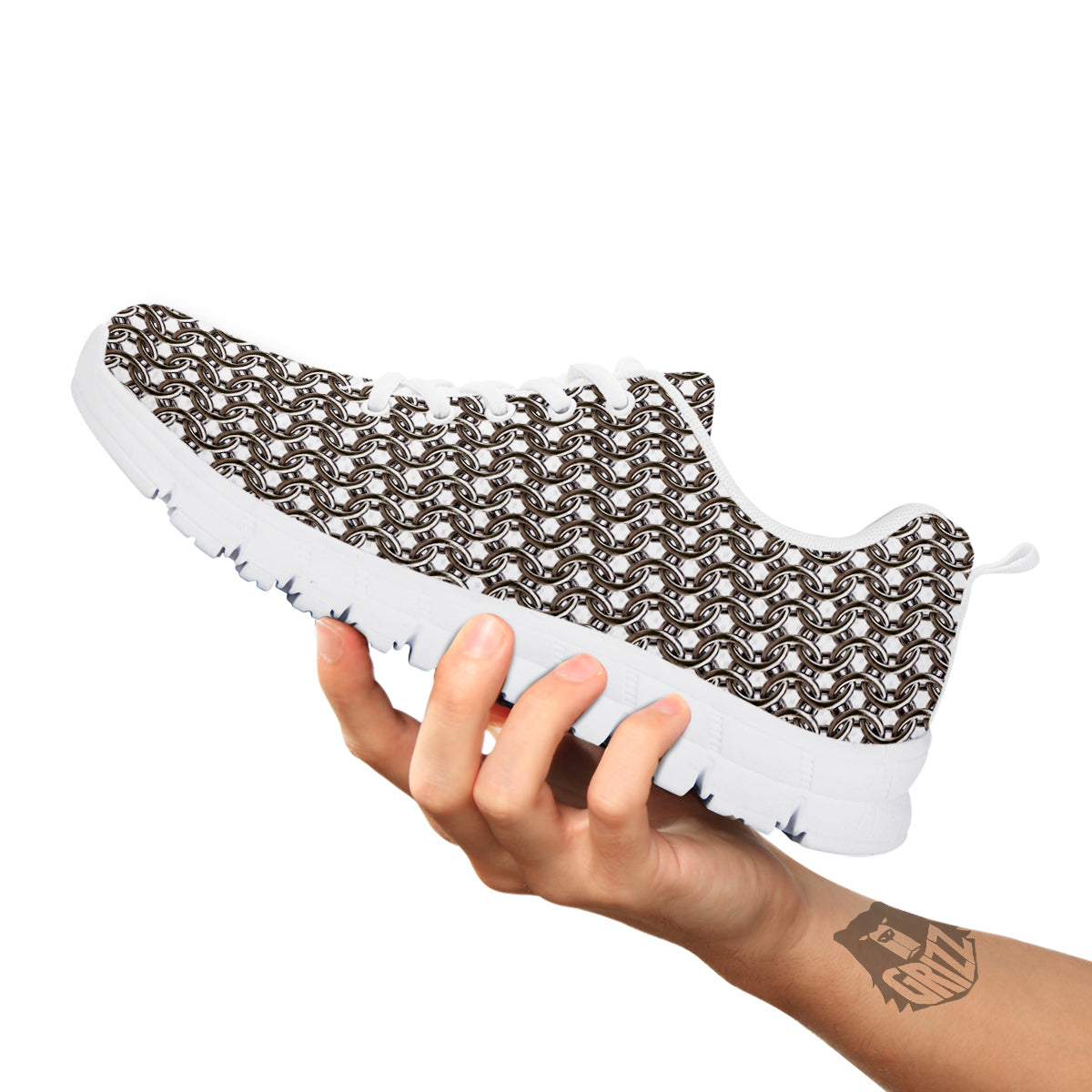 Chainmail Texture Print White Sneaker-grizzshop