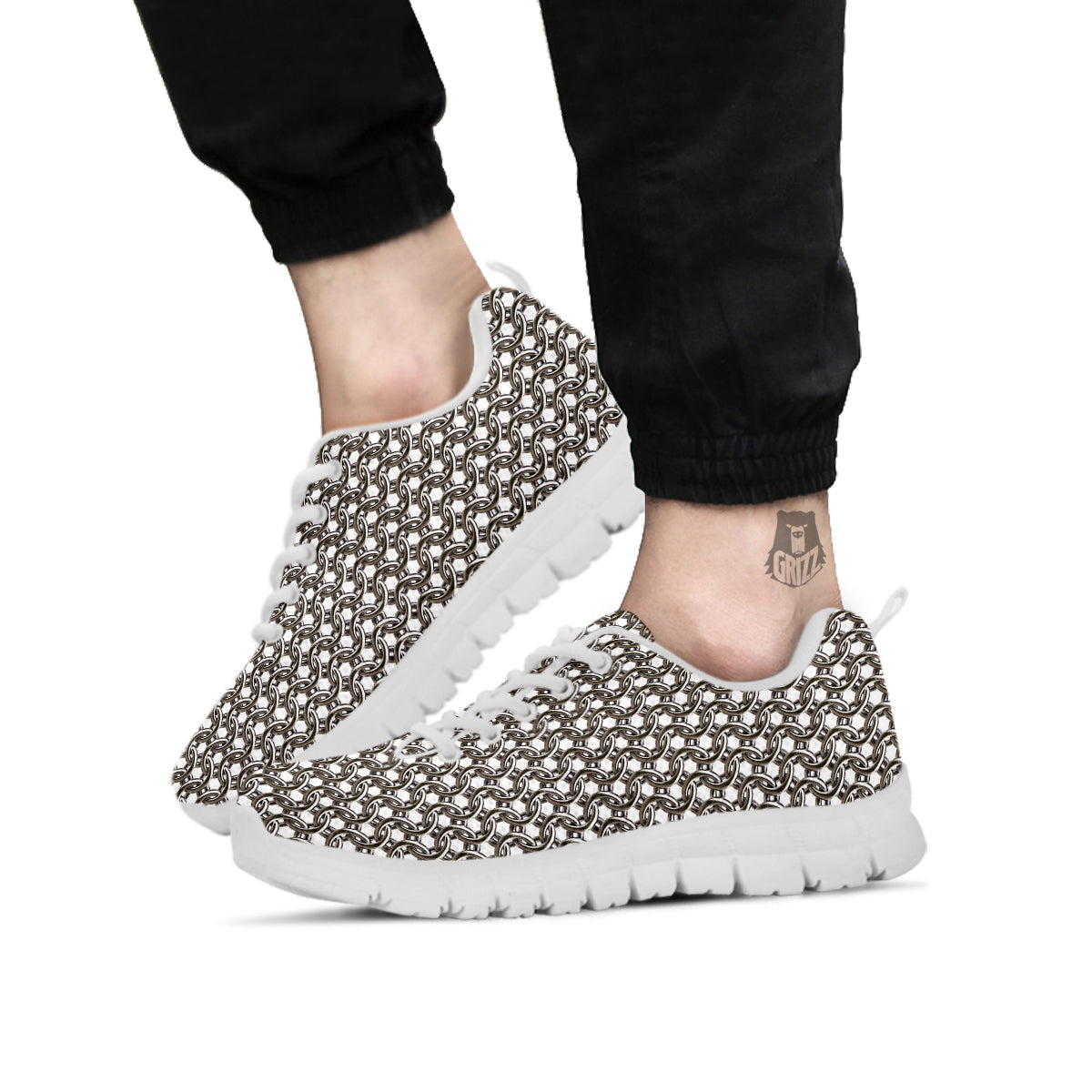 Chainmail Texture Print White Sneaker-grizzshop