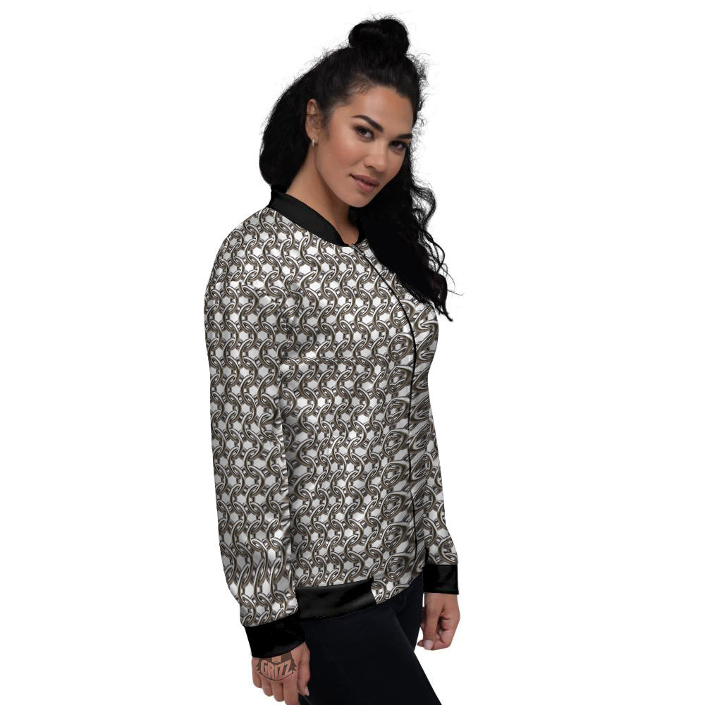 Chainmail Texture Print Women's Bomber Jacket-grizzshop