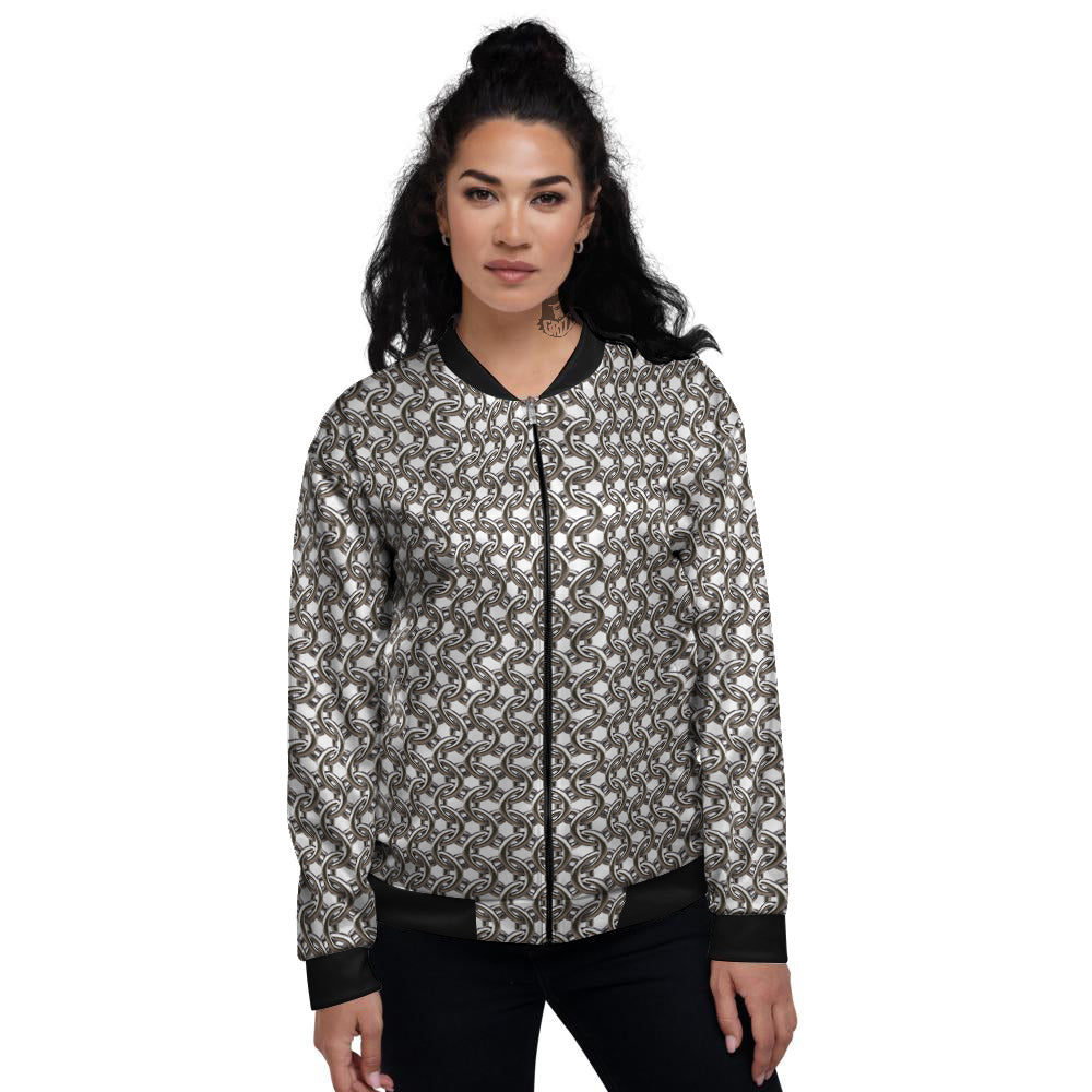Chainmail Texture Print Women's Bomber Jacket-grizzshop