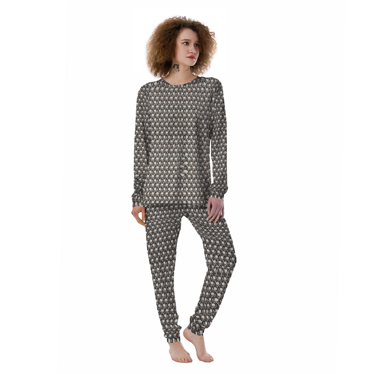 Chainmail Texture Print Women's Pajamas-grizzshop