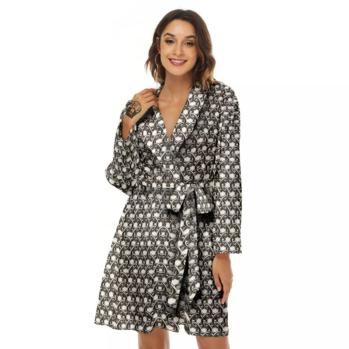 Chainmail Texture Print Women's Robe-grizzshop