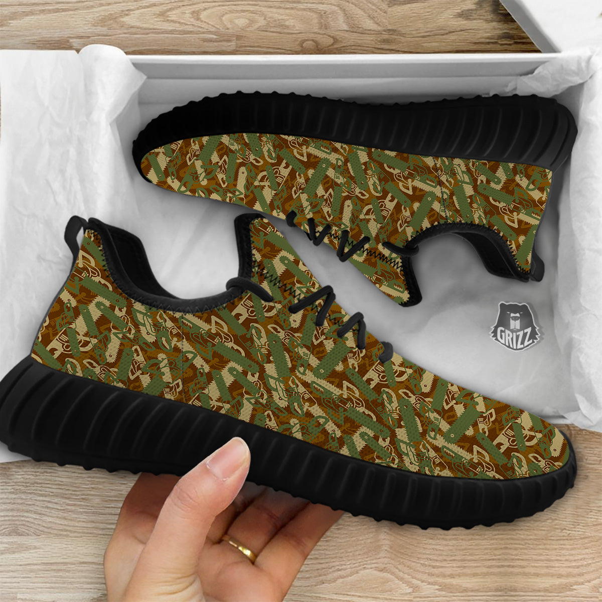 Chainsaw Camo Print Pattern Black Walking Shoes-grizzshop
