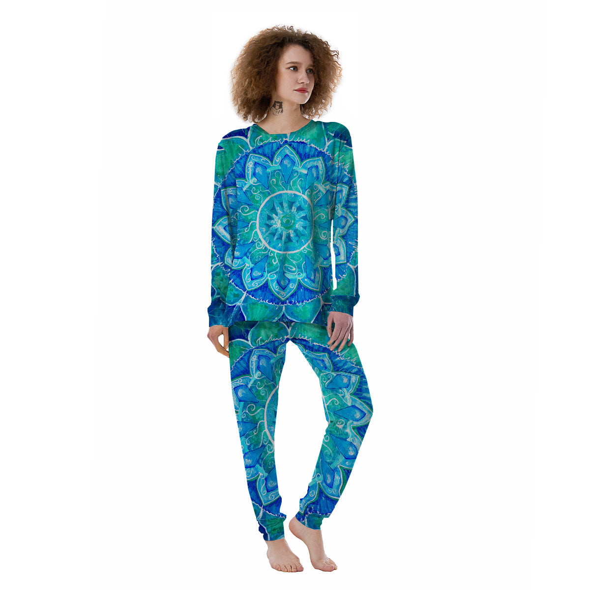 Chakra Mandala Blue Vishuddha Print Women's Pajamas-grizzshop