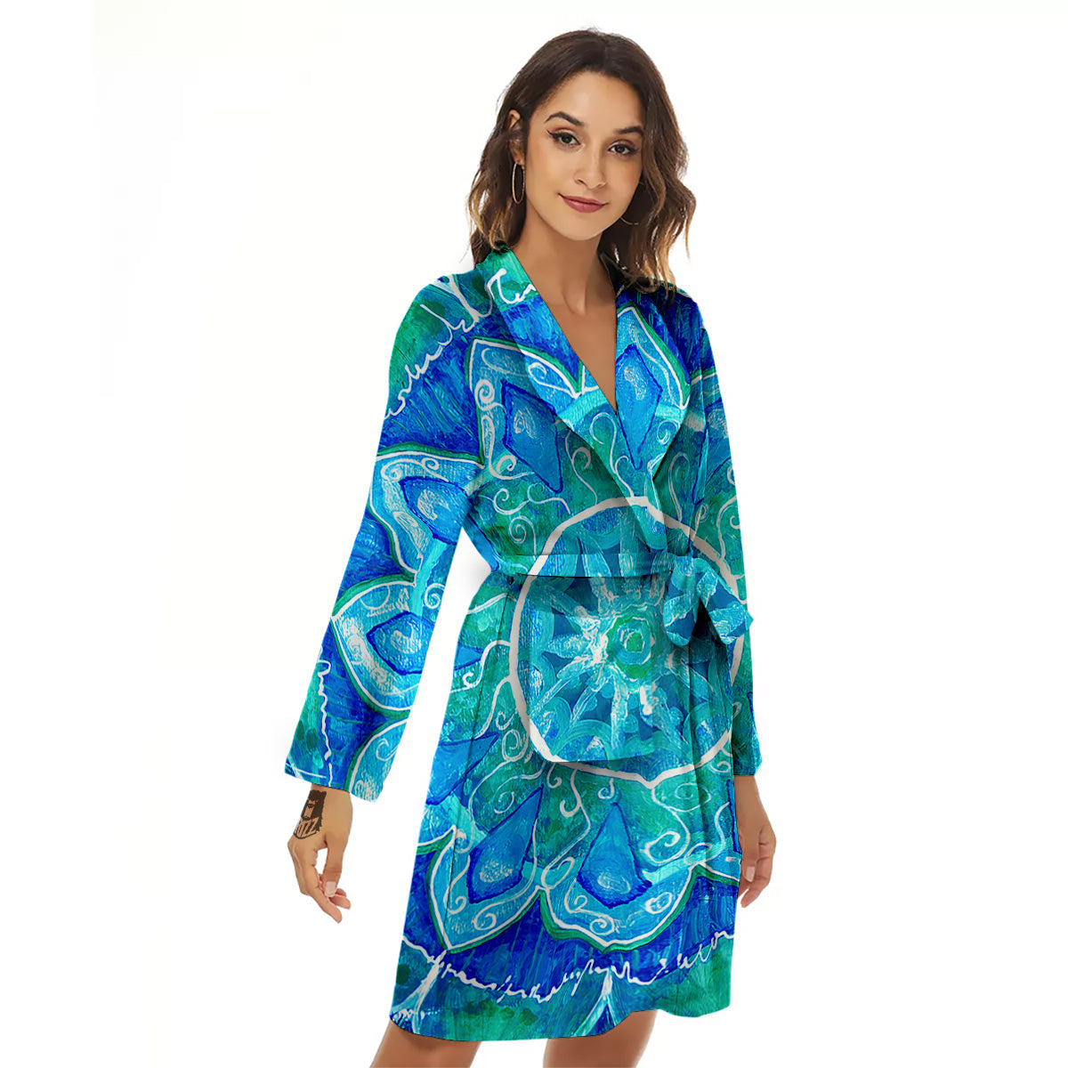 Chakra Mandala Blue Vishuddha Print Women's Robe-grizzshop