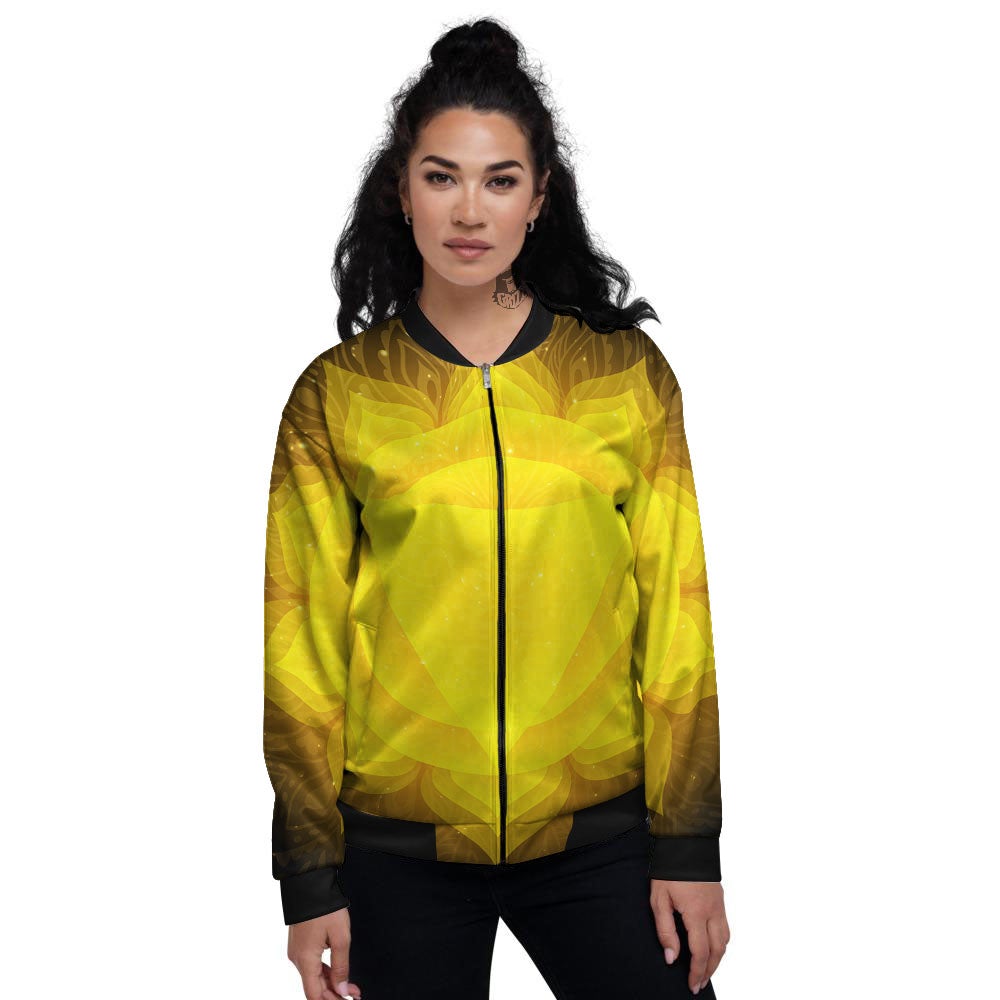 Chakra Manipura Mandala Print Women's Bomber Jacket-grizzshop
