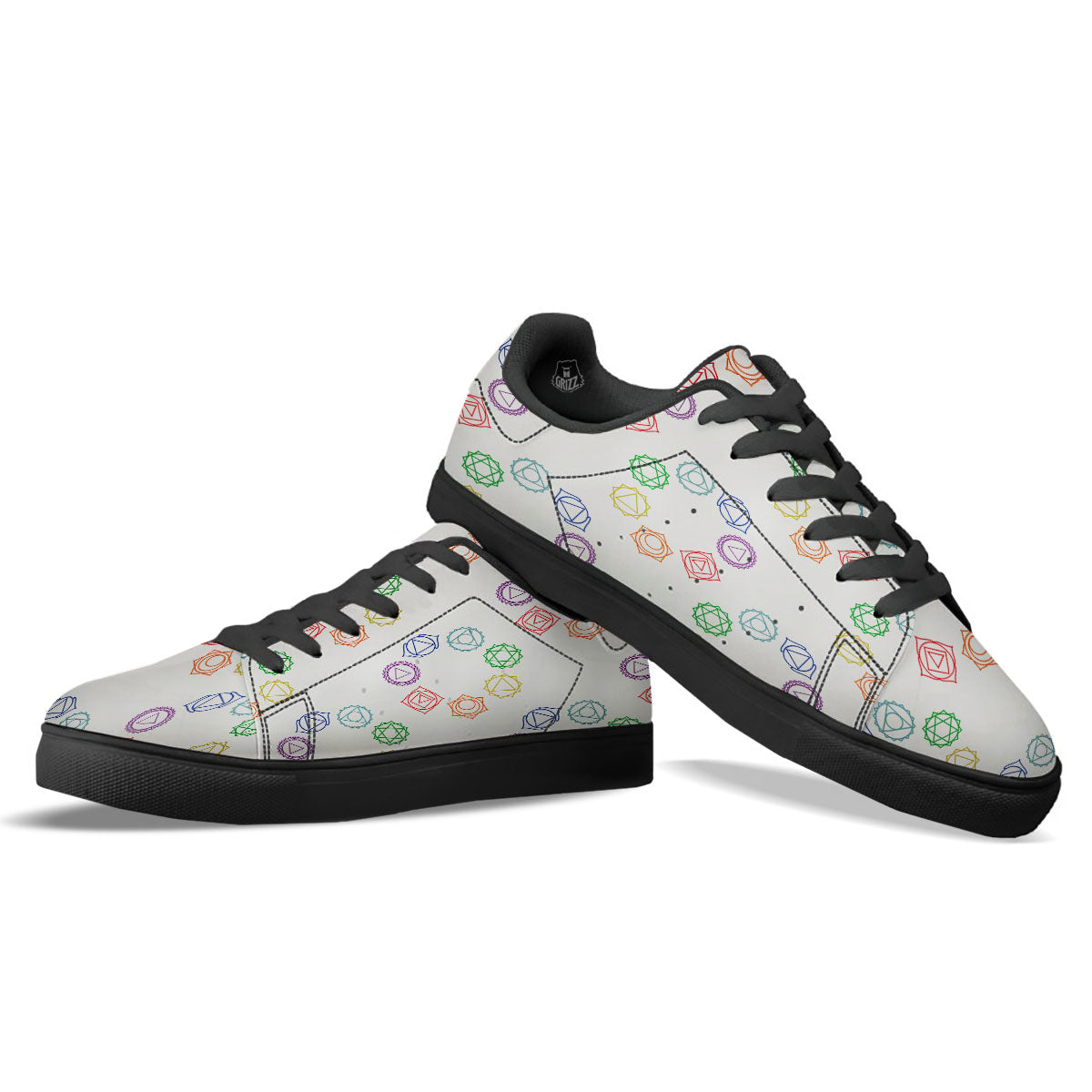 Chakra Manipura Print Pattern Black Low Top Sneakers-grizzshop