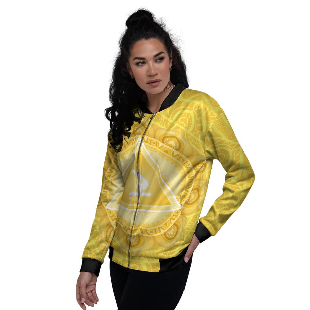 Chakra Manipura Symbol Print Women's Bomber Jacket-grizzshop